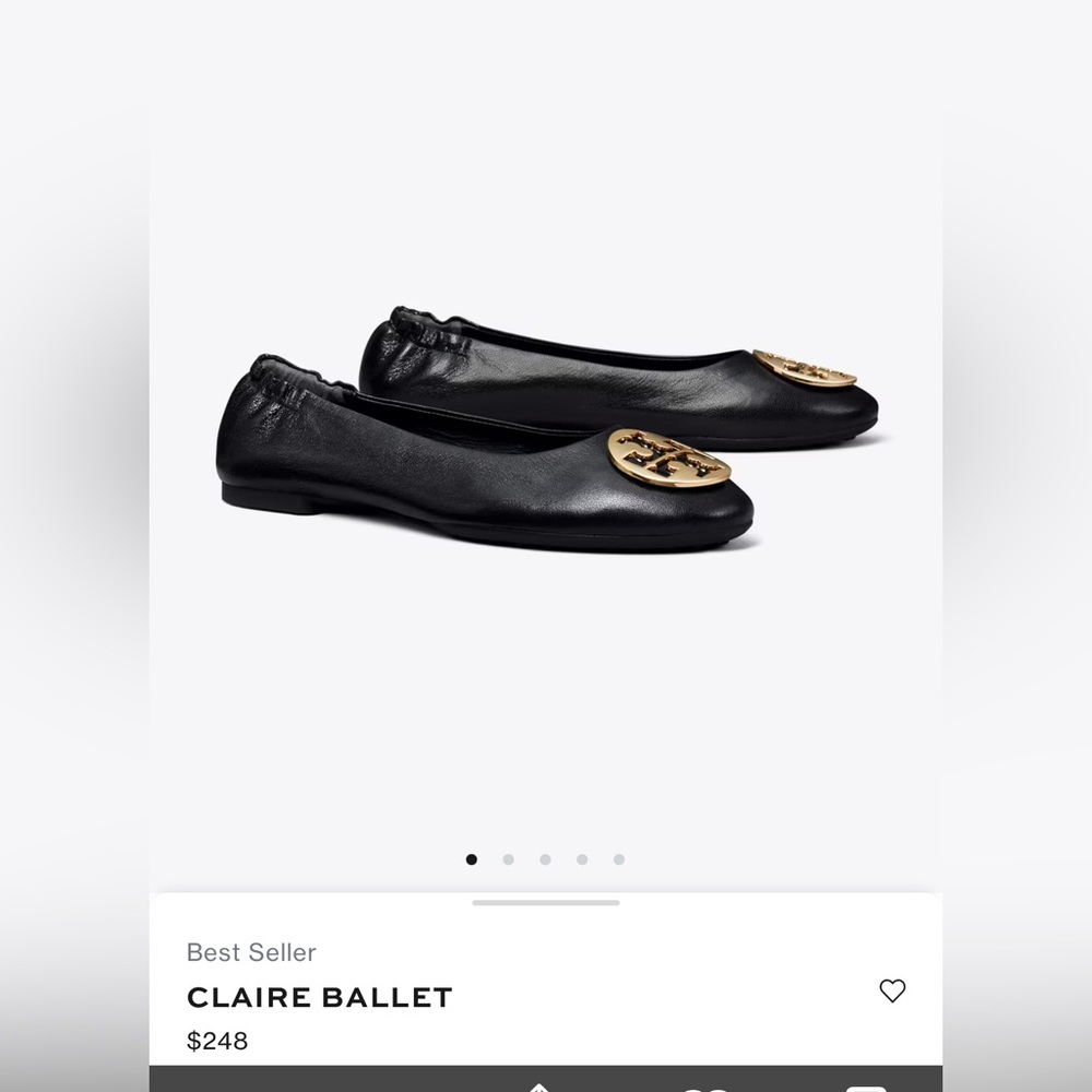 Tory Burch Black and Silver Classic Reva Ballet Flat NWT in box size 7 1/2